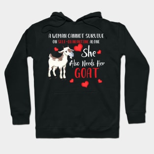 A Woman Cannot Survive On Self-Quarantine Alone Goat Hoodie